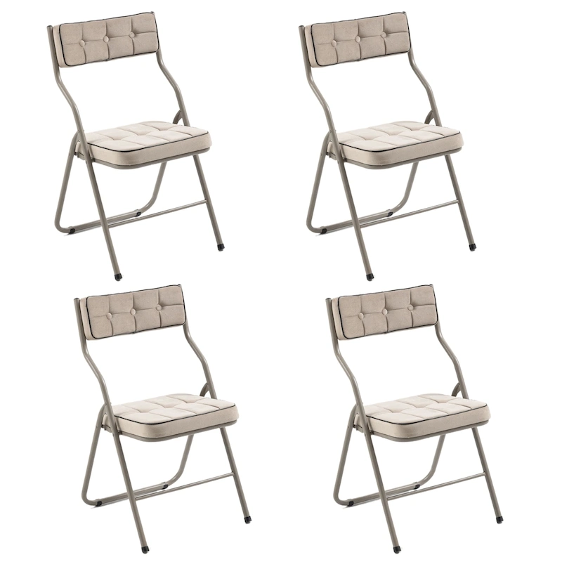 Velvet Upholstered Steel Tufted Folding Dining Chairs(set of 4)