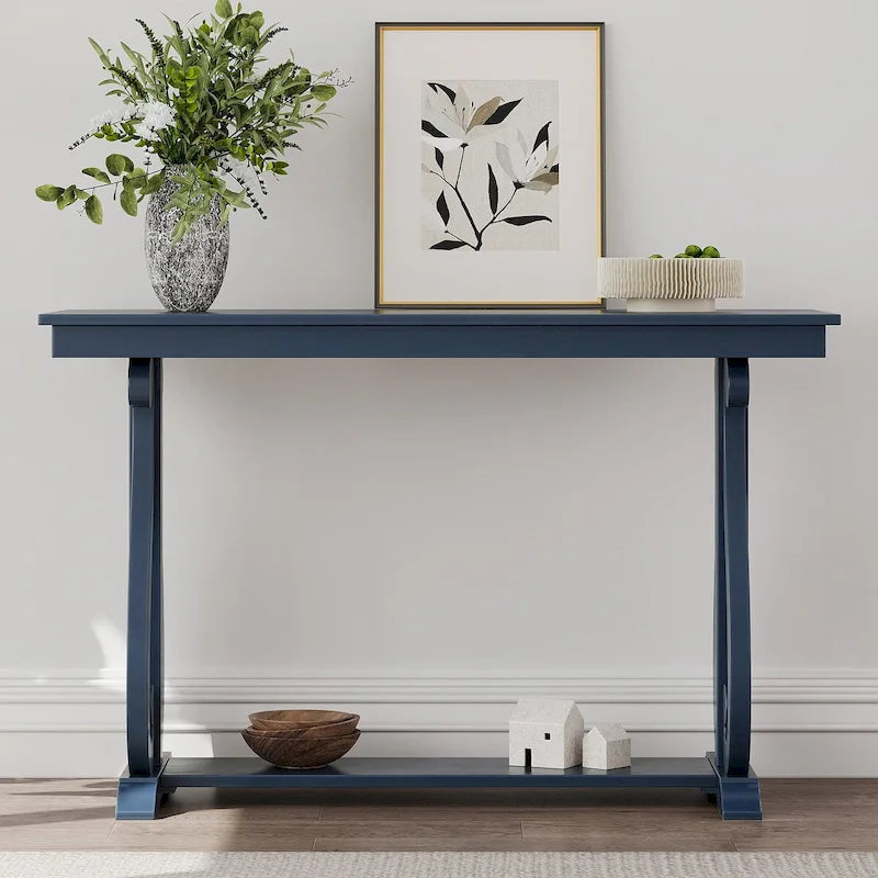 48-Inch Rustic Vintage Console Table --- Farmhouse Style Entryway Table with Open Shelf and Sturdy Construction