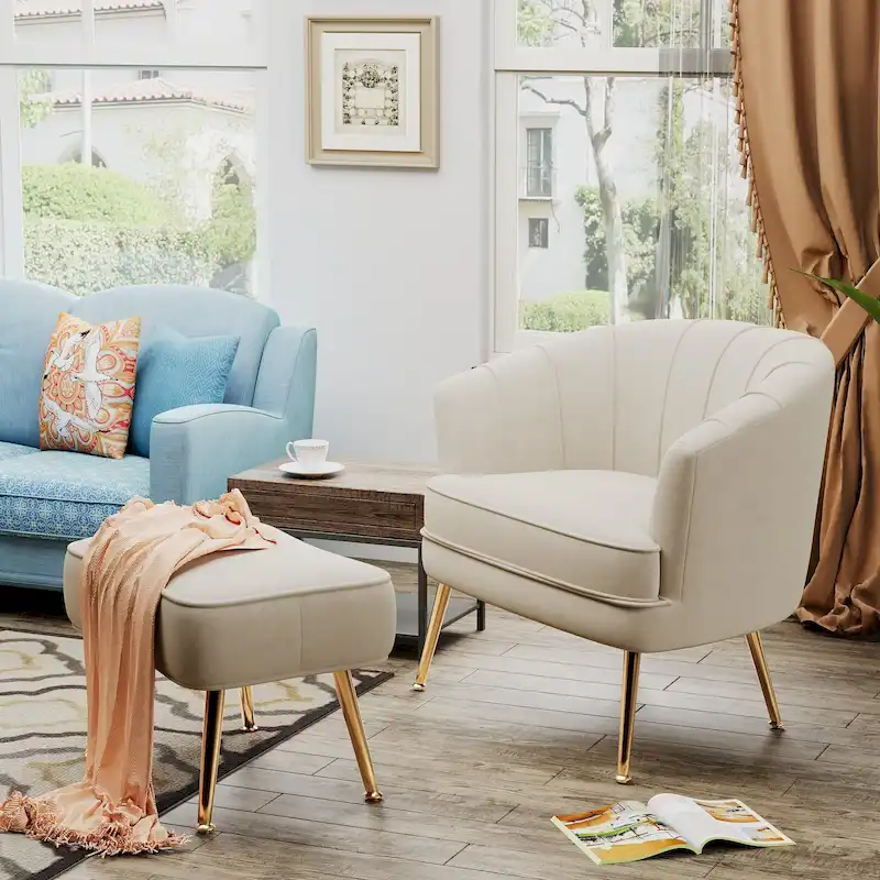 Andeworld Accent Chair with Ottoman, Upholstered Modern Single Sofa Side Chair,Comfy Barrel Club Living Room Armchair