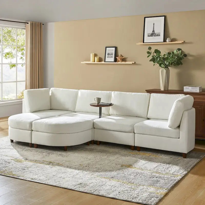Mattia Modern Under-seat Storage Sectional Sofa with Round Table and Solid Wood Legs by HULALA HOME