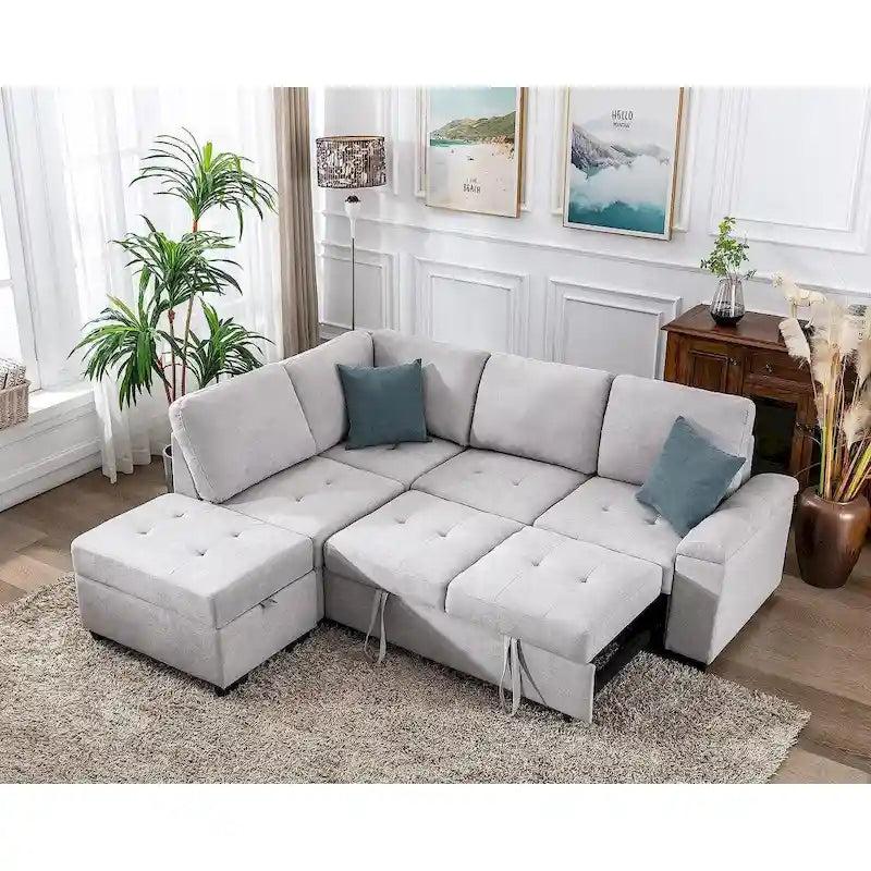 87.4 in. L-Shape Velvet Sleeper Sectional Sofa in. 5-Seat Sofa Bed with 2-USB, Storage Ottoman and Hidden Storage Arm