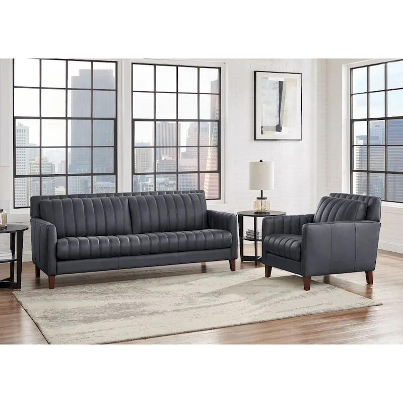 Hydeline Ennis Top Grain Leather Sofa and Chair Set - Sofa, Chair