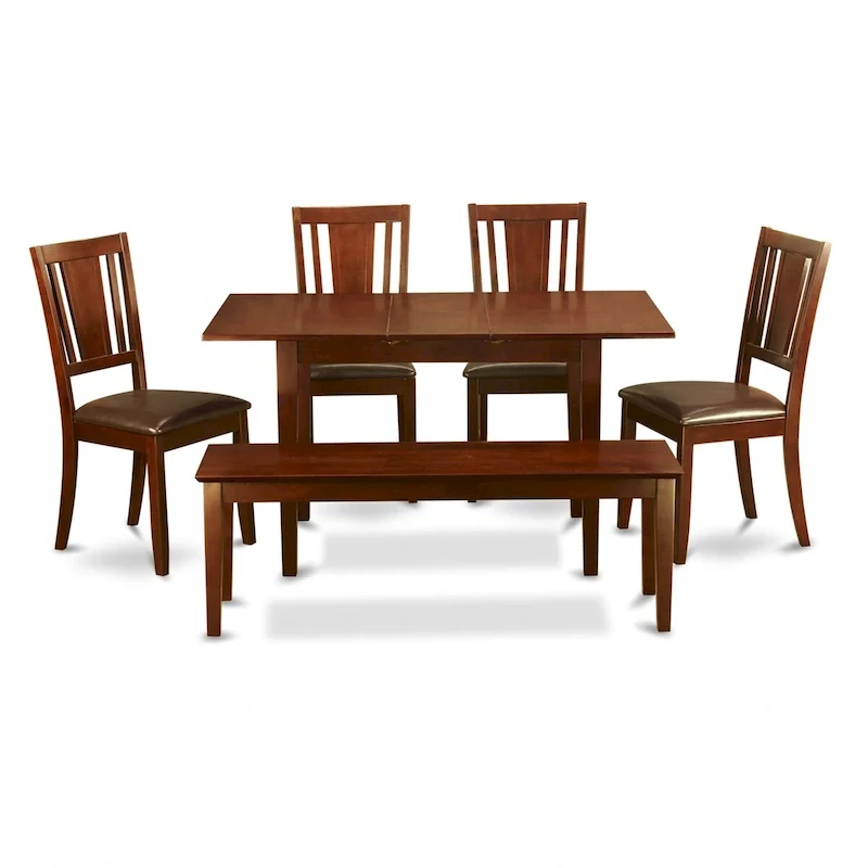 East West Furniture Dining Table Set Contains a Rectangle Dining Table and Dining Chairs with a Bench (Chair Seat Type Options)