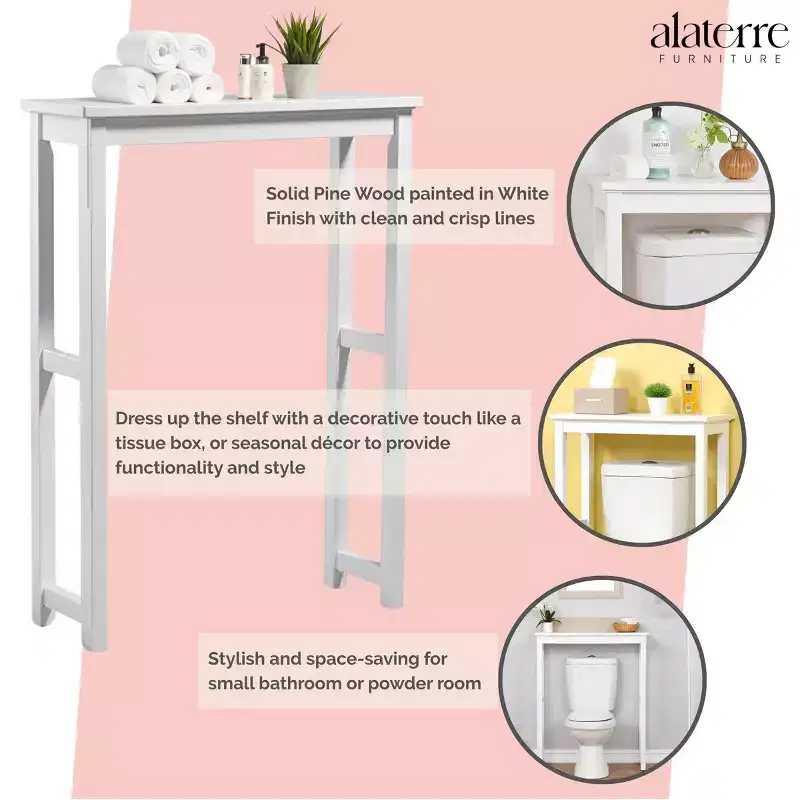Over-the-Toilet Freestanding Bathroom Shelf White – Pine & MDF, 27