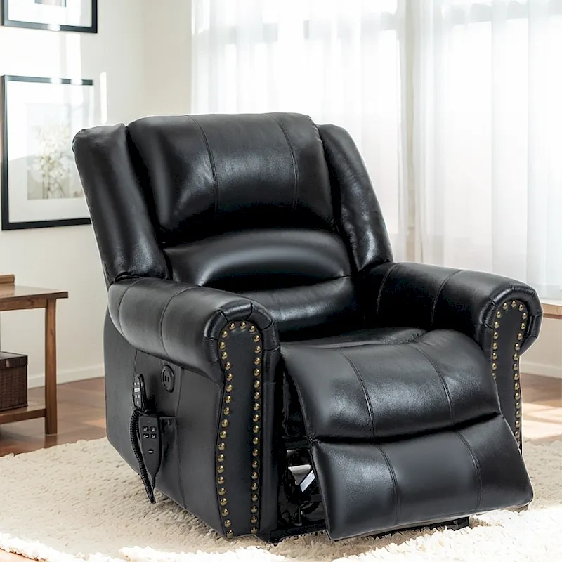 Dual Motor Genuine Leather Lift Recliners, Massage & Heat, USB Ports