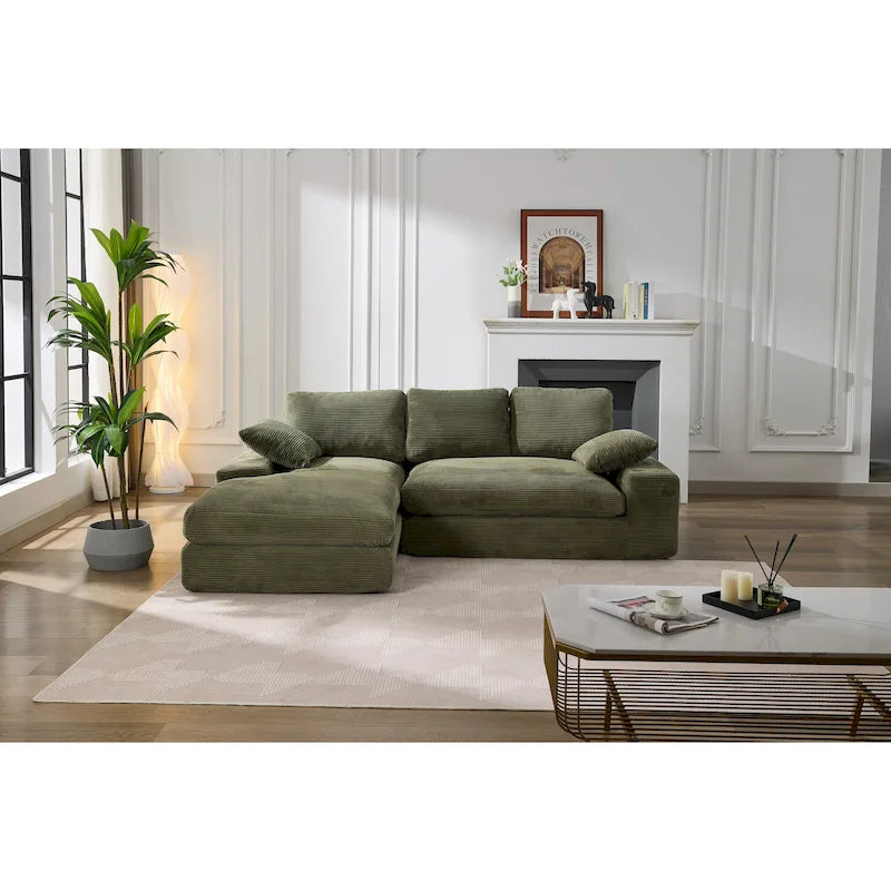 Green 98.4 L-Shaped 4-Seater Modular Sectional Sofa with Chaise, Modern Design, and Comfortable High-Resilience Foam Cushions