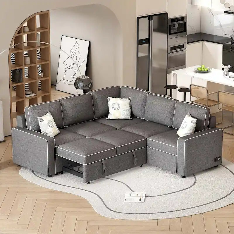 L-Shaped Reversible Chaise Sectional Sofa Pull Out Sofa Bed