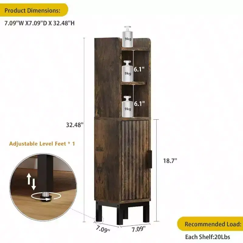 White Fluted Bathroom Floor Cabinet with Door & Shelves, 1-Person Assembly
