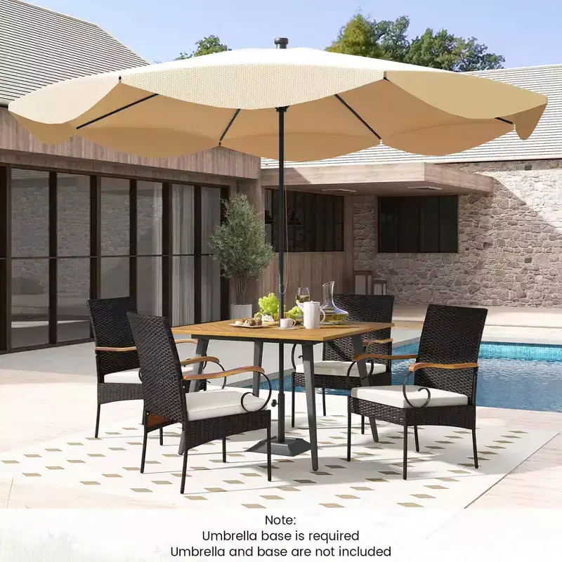Costway 5 PCS Patio PE Wicker Dining Set Table and Chairs with Cushions 1.9 Umbrella Hole