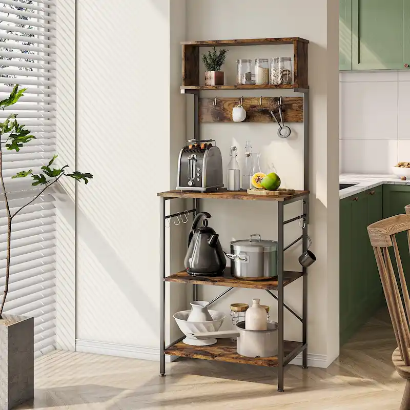60 Inch Kitchen Baker's Rack with Hutch 8 Side Hooks