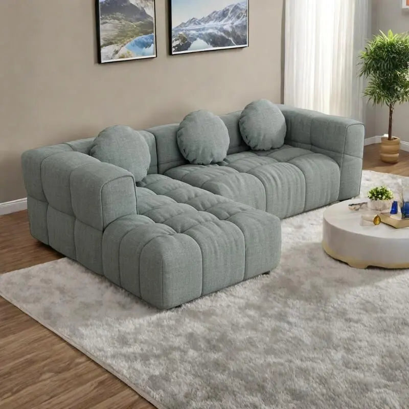 103 Chenille L-Shaped Sectional Sofa with Left Recliner, 3 Pillows and Modular Design