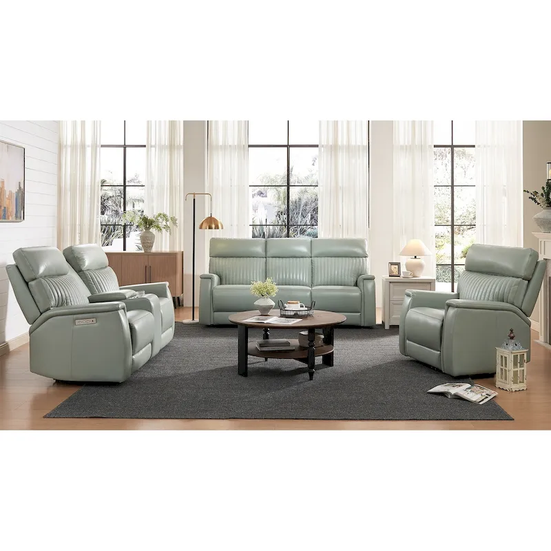 3-Piece Leather Zero Gravity Power Reclining Sofa Set with Power Headrest and Power Lumbar,USB&USB-C Port