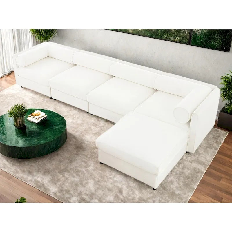 142.5 Chenille Upholstered L-Shaped Modular Sectional Sofa with Storage Seat, DIY Combination