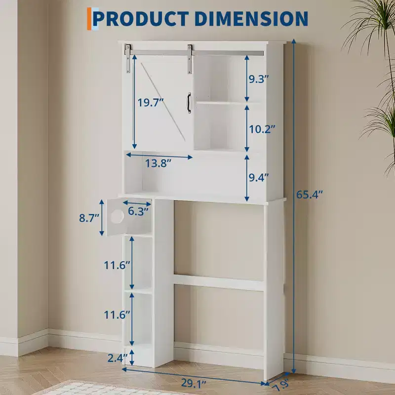 Brown Barn Door Style Over-Toilet Storage Cabinet with Adjustable Shelf & Toilet Paper Holder – 1 or 2 Doors