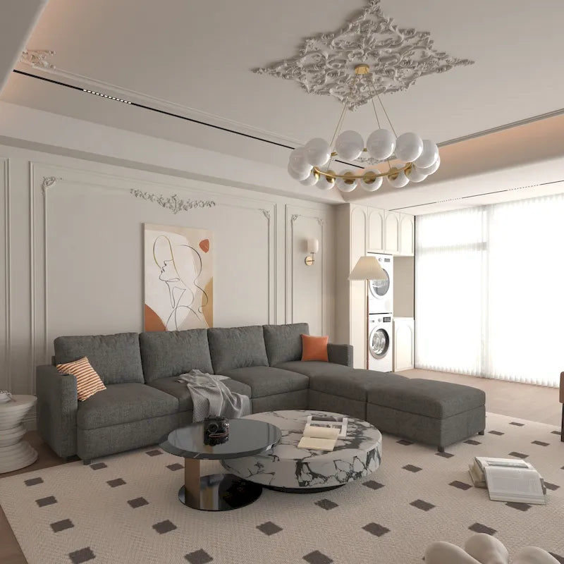 Grey 123 U-Shaped Modular 4-Seat Sectional Sofa with Storage Ottomans