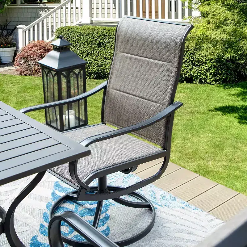 Patio Set with Steel Table with 1.57 Umbrella Hole & 360 Swivel Sling Arm Chairs - Captiva Designs