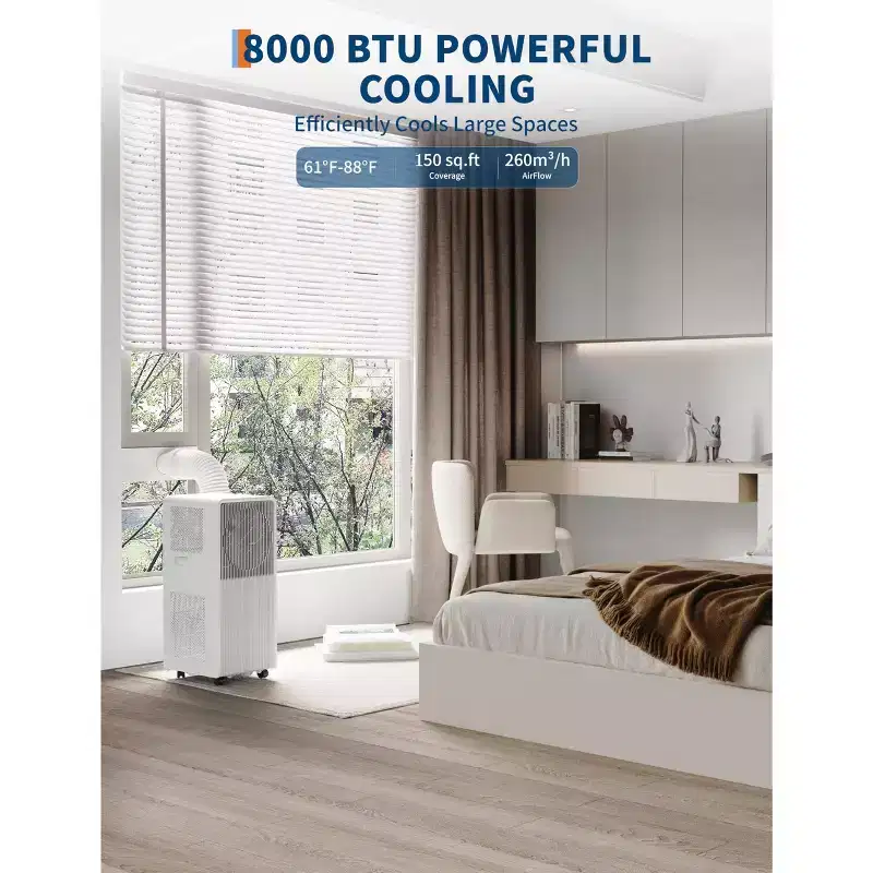 8,000 BTU Portable Air Conditioners, Quiet Air Conditioner Up to 750 Sq.Ft, 3-In-1 AC Unit with Cool, Fan, Dehumidifier, 24H Timer