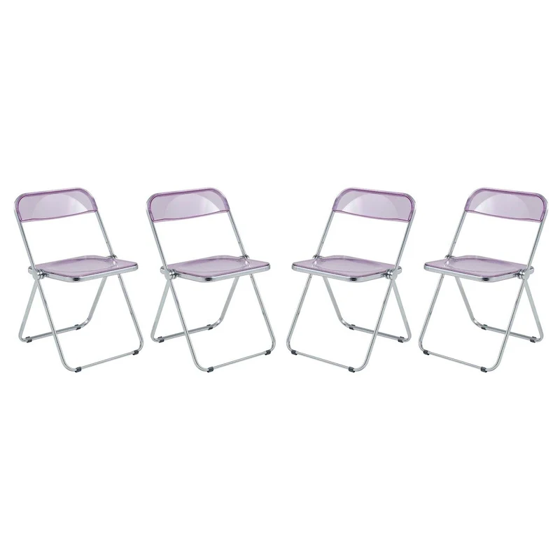 Acrylic Folding Dining Chair with Chrome Frame Set of 4 Lawrence Series by