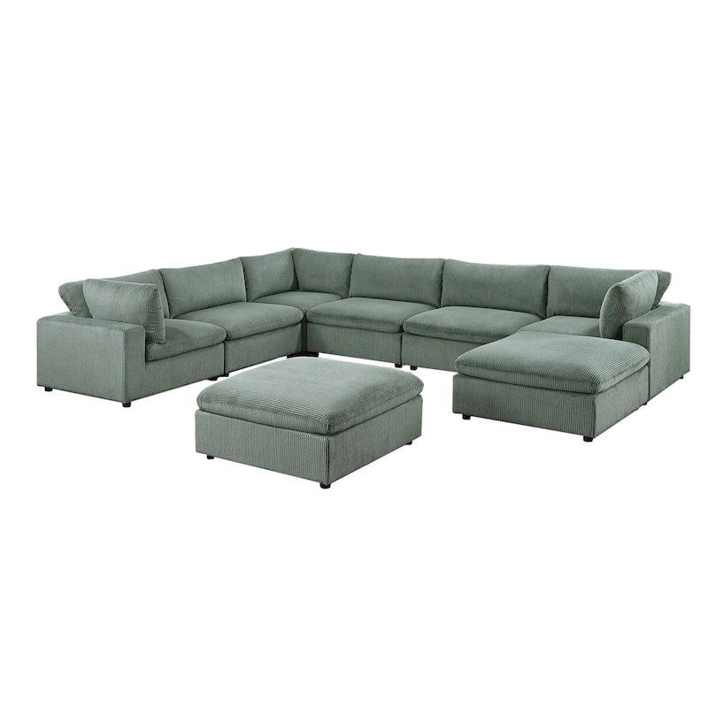 8 Piece Corduroy Upholstered Modular Sectional Sofa with Ottoman