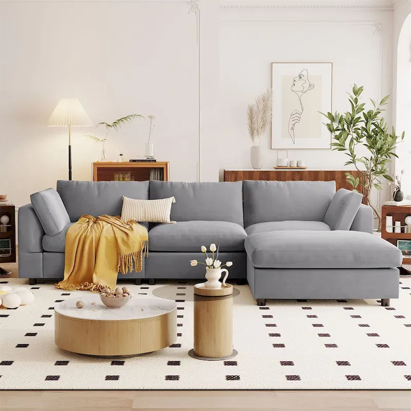 Merax Upholstery Convertible Sectional Sofa, L Shaped Couch with Reversible Chaise