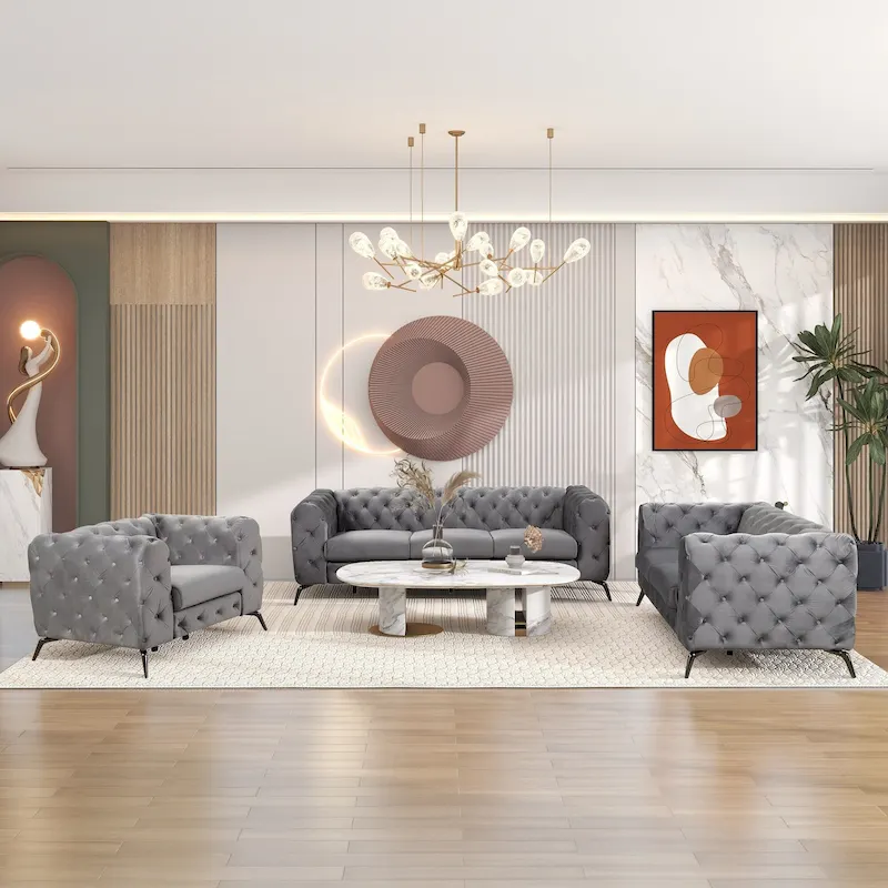 Velvet 3-Piece Sofa Sets(Three Seat Sofa/Loveseat and Single Chair)