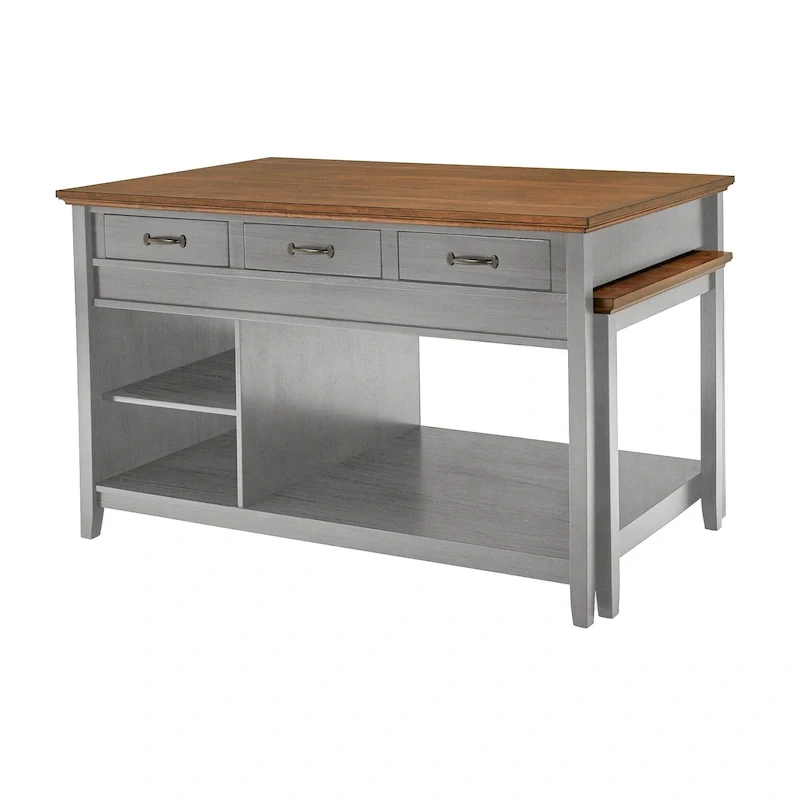 Eleanor Two-Tone Antique Finish Extendable Kitchen Island with 3 Drawers by iNSPIRE Q Classic
