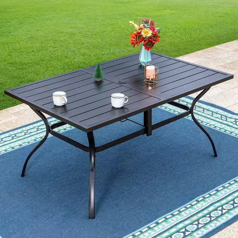 7pc Outdoor Dining Set with Metal Slat Top Table with 1.57 Umbrella Hole & Aluminum Chairs - Captiva Designs: Weather-Resistant Patio Set
