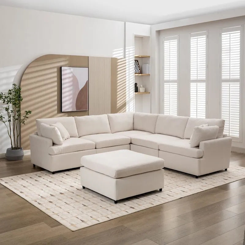 Modern Large U-Shape Sectional Sofa, with Removable Ottomans for Living Room