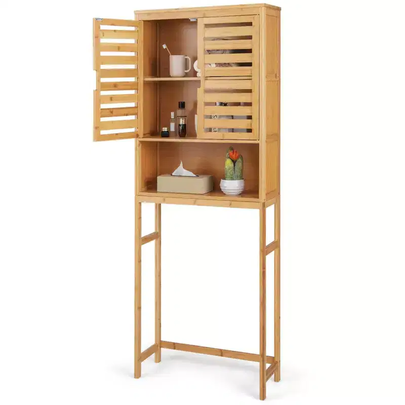 Over the Toilet Storage Cabinet – Bamboo Bathroom Shelf Organizer