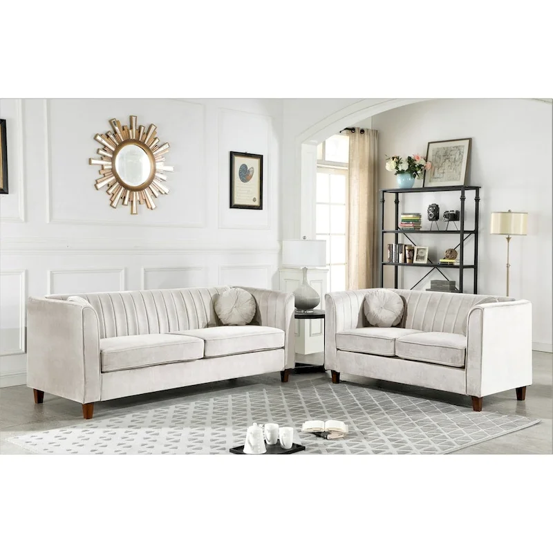Arvilla Velvet Kitts Classic Chesterfield Living Room Set